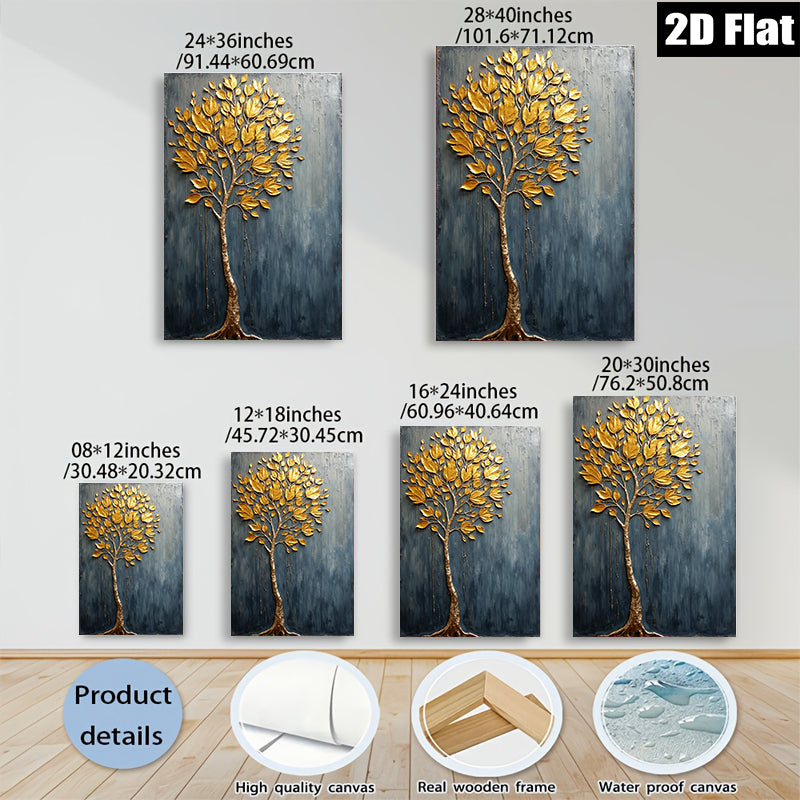 2D flat 1pc Golden Tree Wall Art Modern Farmhouse Decor Living Room Bedroom Canvas Painting Rustic Chic Home Décor Statement Piece Gallery Wrapped Ready To Hang