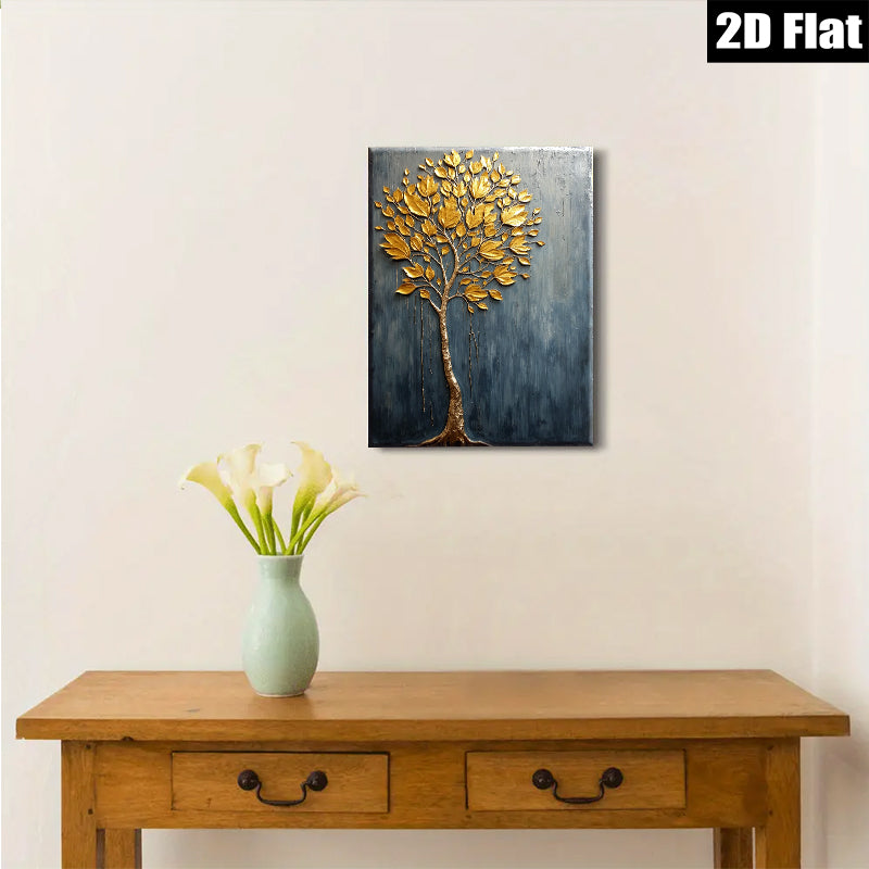 2D flat 1pc Golden Tree Wall Art Modern Farmhouse Decor Living Room Bedroom Canvas Painting Rustic Chic Home Décor Statement Piece Gallery Wrapped Ready To Hang