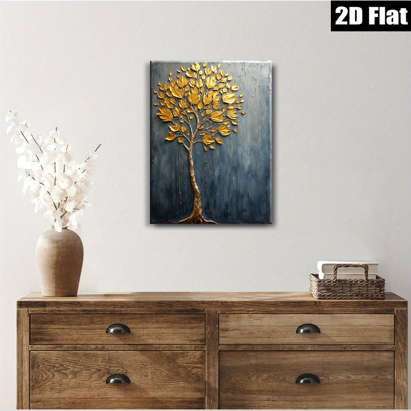 2D flat 1pc Golden Tree Wall Art Modern Farmhouse Decor Living Room Bedroom Canvas Painting Rustic Chic Home Décor Statement Piece Gallery Wrapped Ready To Hang