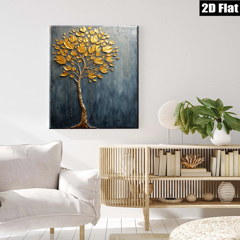 2D flat 1pc Golden Tree Wall Art Modern Farmhouse Decor Living Room Bedroom Canvas Painting Rustic Chic Home Décor Statement Piece Gallery Wrapped Ready To Hang