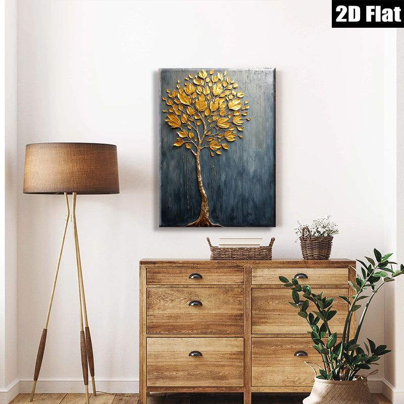 2D flat 1pc Golden Tree Wall Art Modern Farmhouse Decor Living Room Bedroom Canvas Painting Rustic Chic Home Décor Statement Piece Gallery Wrapped Ready To Hang