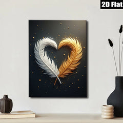 2D flat 1pc Golden White Feather Heart Wall Art Canvas Prints for Living Room Bedroom Modern Farmhouse Decor Gallery Wrapped Ready to Hang Teal Navy Gray