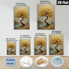 2D flat 1pc Golden Willow Lakeside Deer Wall Art Canvas Prints for Living Room Bedroom Home Decor Modern Farmhouse Rustic Aesthetic Gallery Wrapped