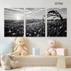 2D flat 1pc Golden wildflower field distant mountains rustic farmhouse wall decor living room bedroom art prints gallery wrapped canvas prints modern botanical nature