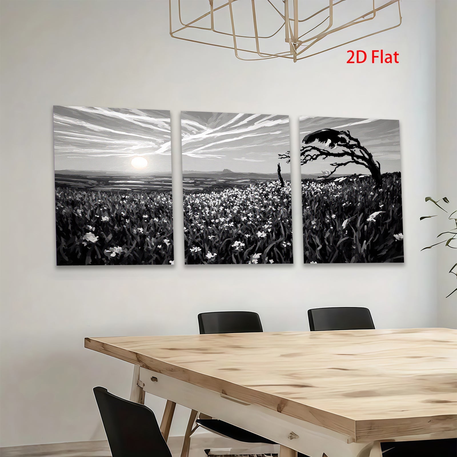 2D flat 1pc Golden wildflower field distant mountains rustic farmhouse wall decor living room bedroom art prints gallery wrapped canvas prints modern botanical nature