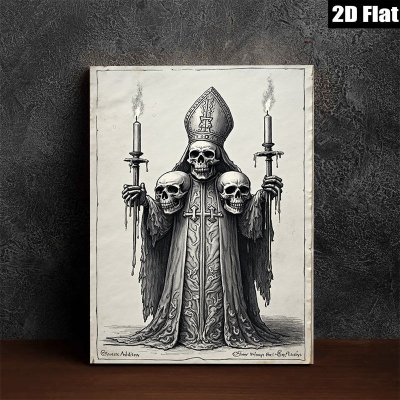 2D flat 1pc Gothic Bishop Skeleton Portrait Wall Art Canvas Prints for Living Room Bedroom Gallery Wrapped Modern Farmhouse Decor Halloween Spooky