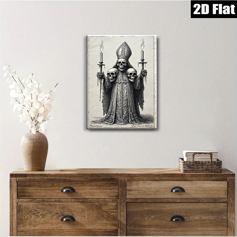 2D flat 1pc Gothic Bishop Skeleton Portrait Wall Art Canvas Prints for Living Room Bedroom Gallery Wrapped Modern Farmhouse Decor Halloween Spooky
