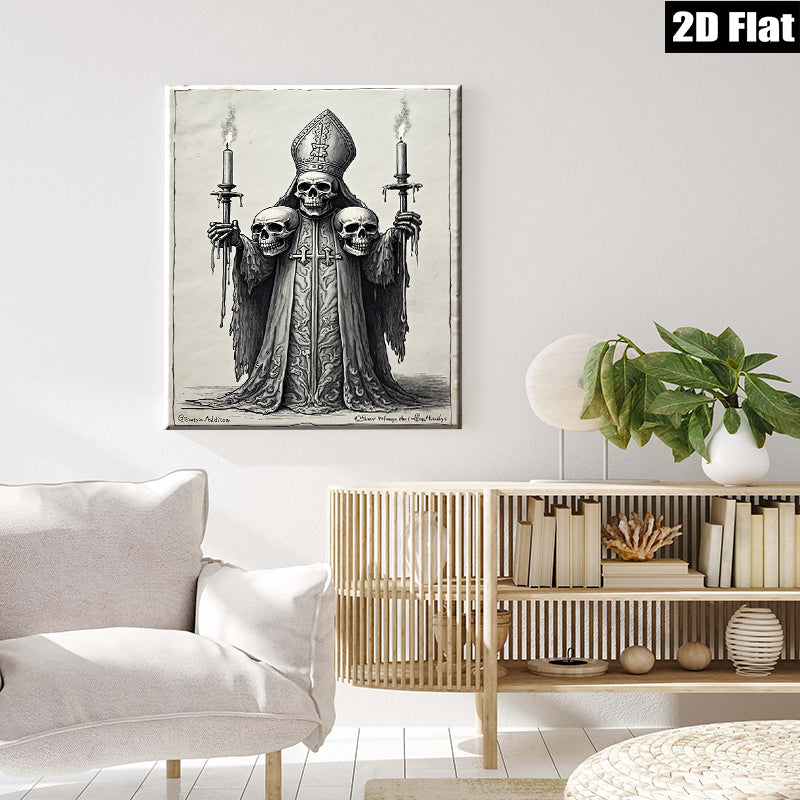 2D flat 1pc Gothic Bishop Skeleton Portrait Wall Art Canvas Prints for Living Room Bedroom Gallery Wrapped Modern Farmhouse Decor Halloween Spooky