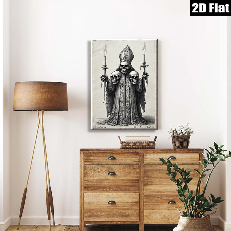 2D flat 1pc Gothic Bishop Skeleton Portrait Wall Art Canvas Prints for Living Room Bedroom Gallery Wrapped Modern Farmhouse Decor Halloween Spooky