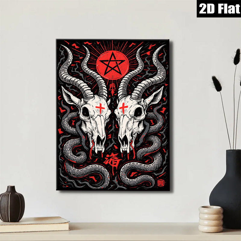 2D flat 1pc Gothic Skull Art Wall Decor Spooky Halloween Living Room Bedroom Gallery Wrapped Canvas Prints Modern Farmhouse Rustic Home Décor