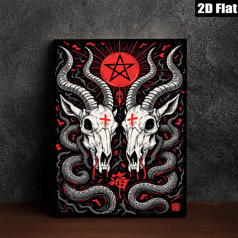 2D flat 1pc Gothic Skull Art Wall Decor Spooky Halloween Living Room Bedroom Gallery Wrapped Canvas Prints Modern Farmhouse Rustic Home Décor