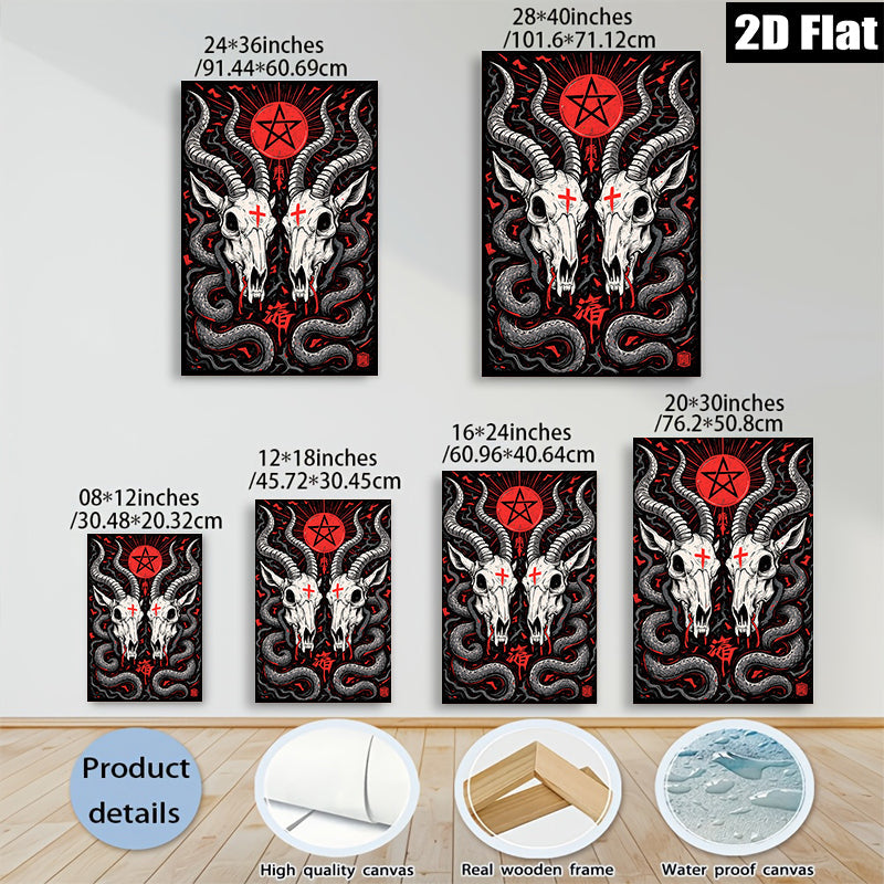 2D flat 1pc Gothic Skull Art Wall Decor Spooky Halloween Living Room Bedroom Gallery Wrapped Canvas Prints Modern Farmhouse Rustic Home Décor