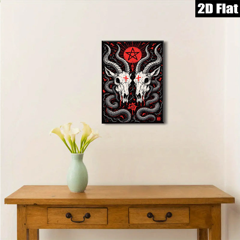 2D flat 1pc Gothic Skull Art Wall Decor Spooky Halloween Living Room Bedroom Gallery Wrapped Canvas Prints Modern Farmhouse Rustic Home Décor