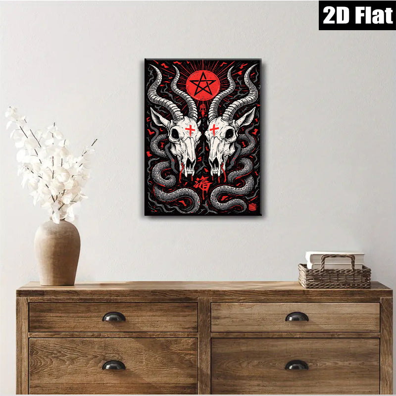 2D flat 1pc Gothic Skull Art Wall Decor Spooky Halloween Living Room Bedroom Gallery Wrapped Canvas Prints Modern Farmhouse Rustic Home Décor