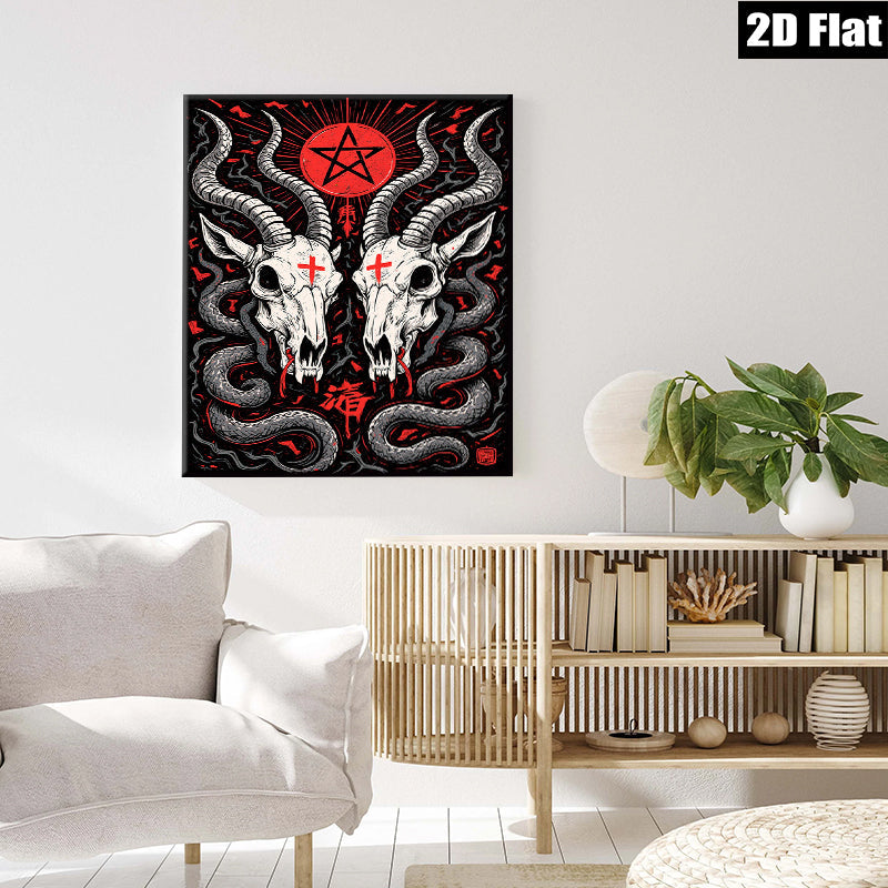 2D flat 1pc Gothic Skull Art Wall Decor Spooky Halloween Living Room Bedroom Gallery Wrapped Canvas Prints Modern Farmhouse Rustic Home Décor