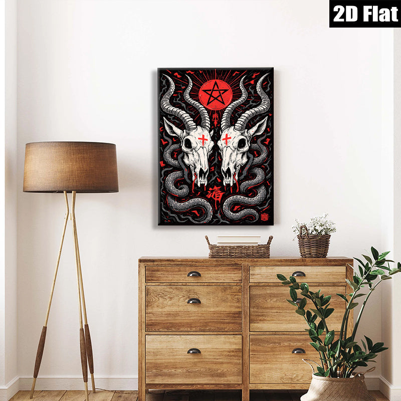 2D flat 1pc Gothic Skull Art Wall Decor Spooky Halloween Living Room Bedroom Gallery Wrapped Canvas Prints Modern Farmhouse Rustic Home Décor