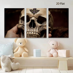 2D flat 1pc Gothic Skull Floral Design Wall Art Canvas Prints for Living Room Bedroom Decor Gallery Wrapped Modern farmhouse style spooky Halloween gifts