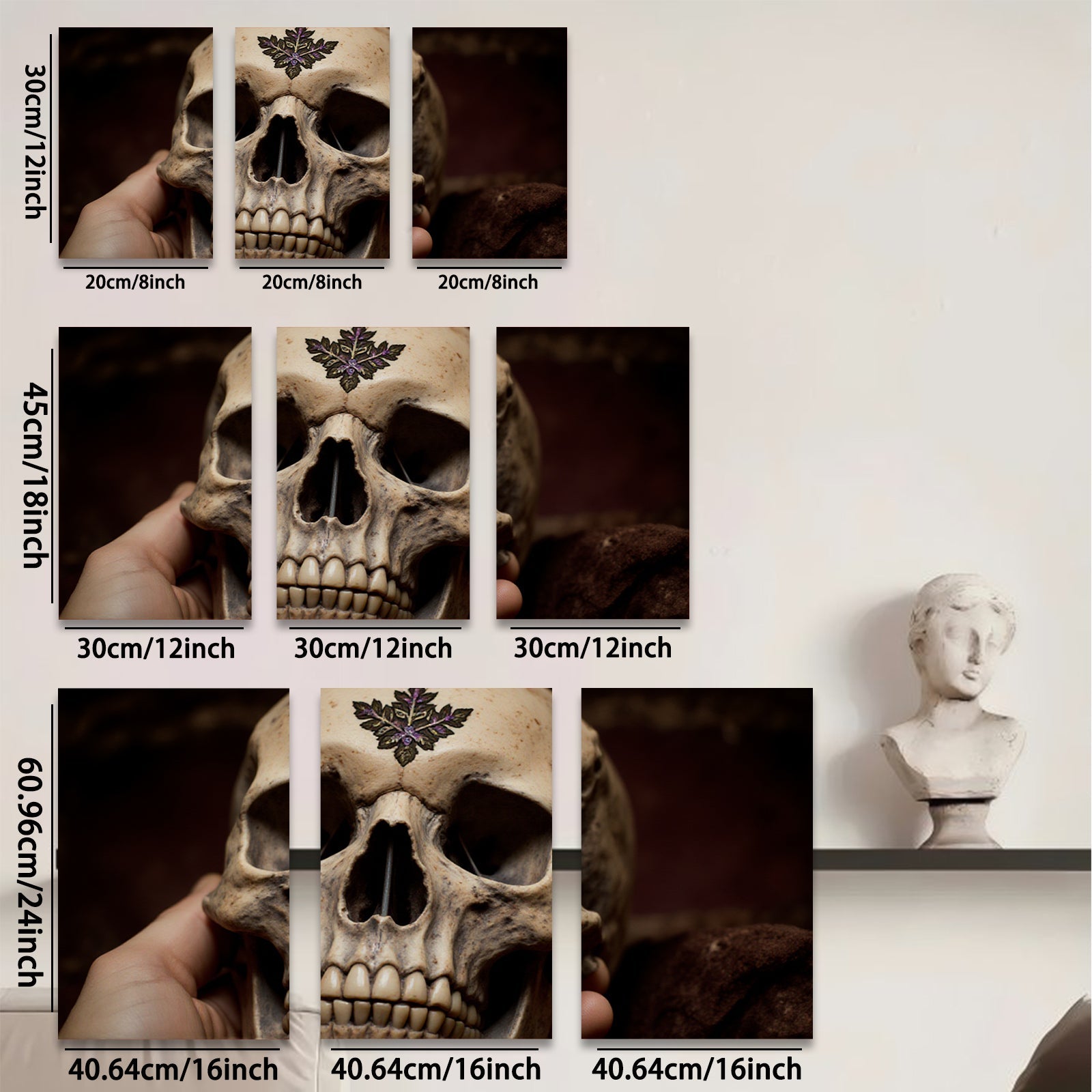2D flat 1pc Gothic Skull Floral Design Wall Art Canvas Prints for Living Room Bedroom Decor Gallery Wrapped Modern farmhouse style spooky Halloween gifts