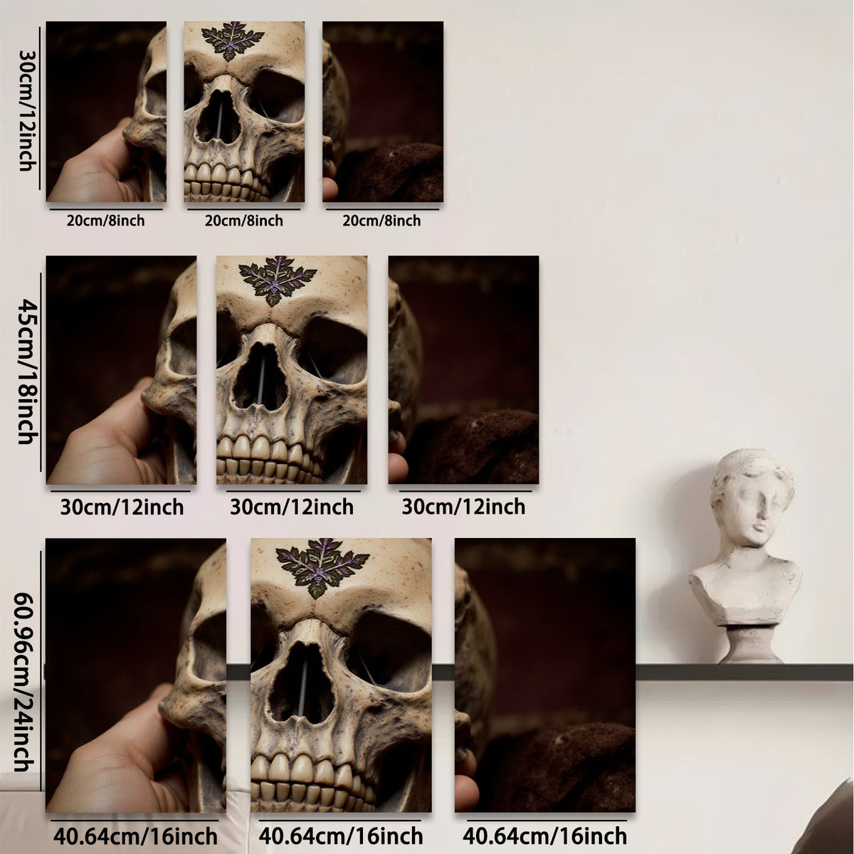 2D flat 1pc Gothic Skull Floral Design Wall Art Canvas Prints for Living Room Bedroom Decor Gallery Wrapped Modern farmhouse style spooky Halloween gifts