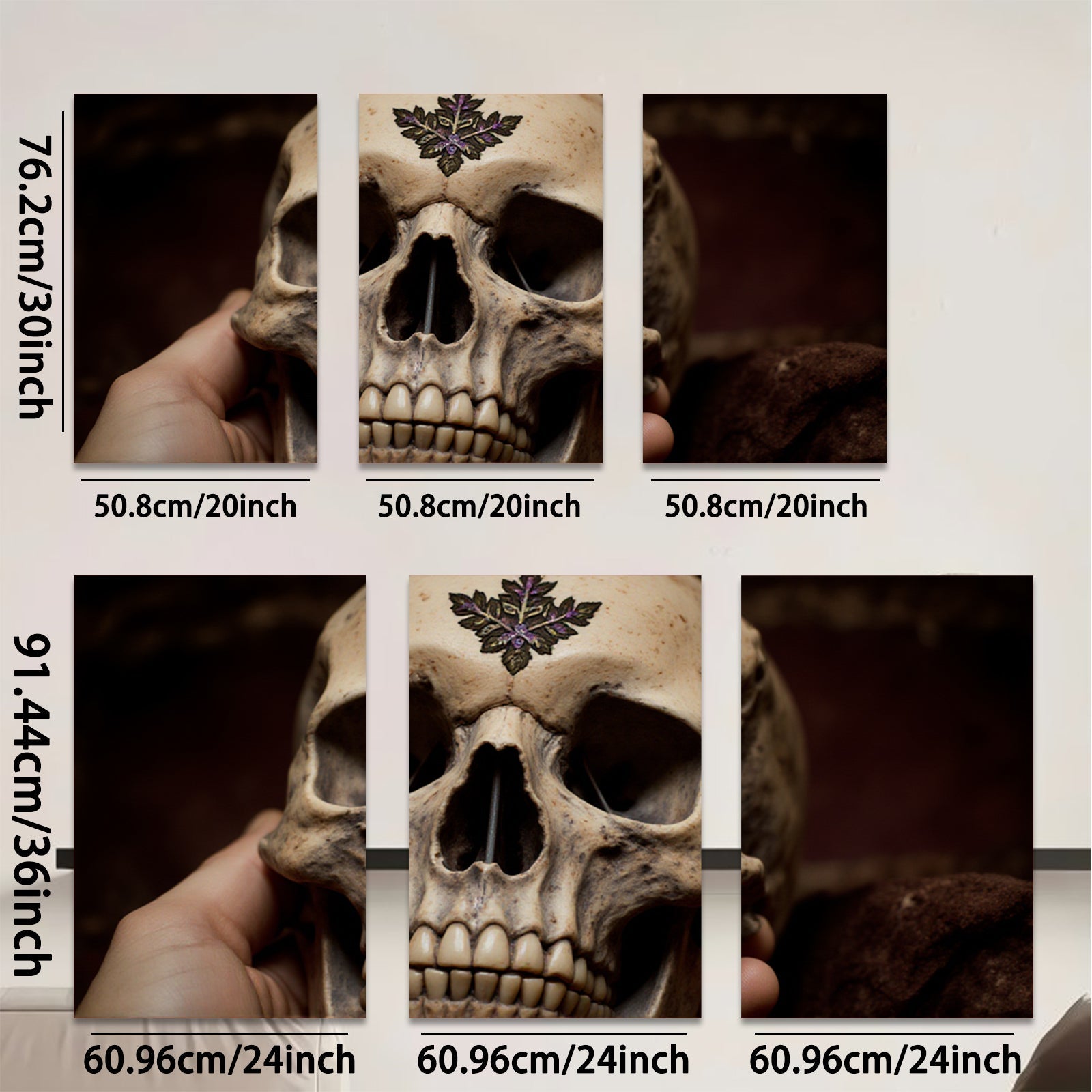 2D flat 1pc Gothic Skull Floral Design Wall Art Canvas Prints for Living Room Bedroom Decor Gallery Wrapped Modern farmhouse style spooky Halloween gifts