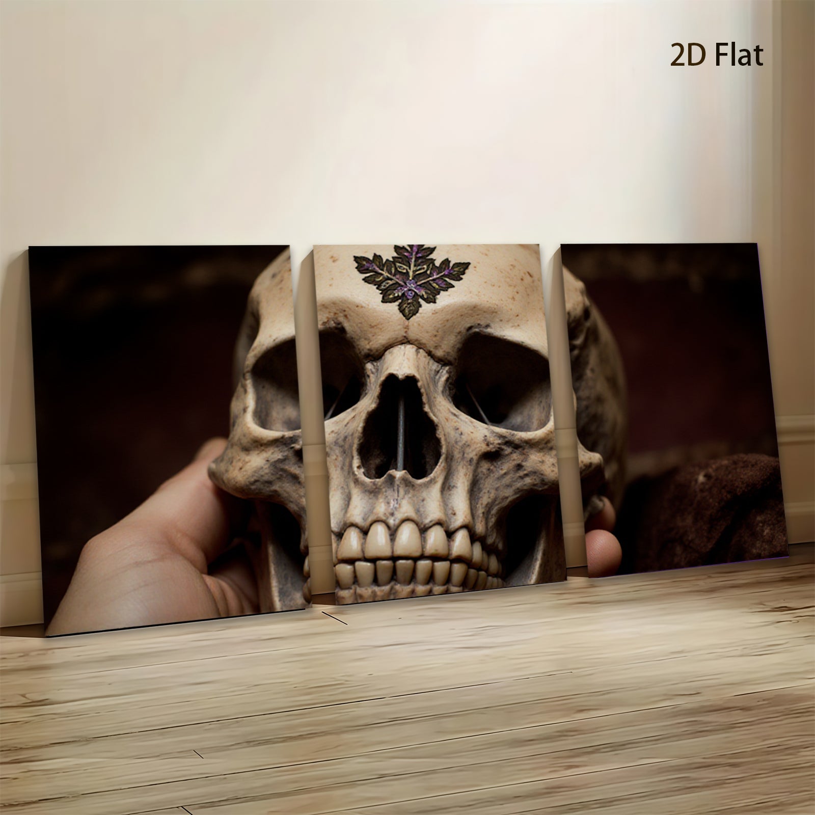 2D flat 1pc Gothic Skull Floral Design Wall Art Canvas Prints for Living Room Bedroom Decor Gallery Wrapped Modern farmhouse style spooky Halloween gifts
