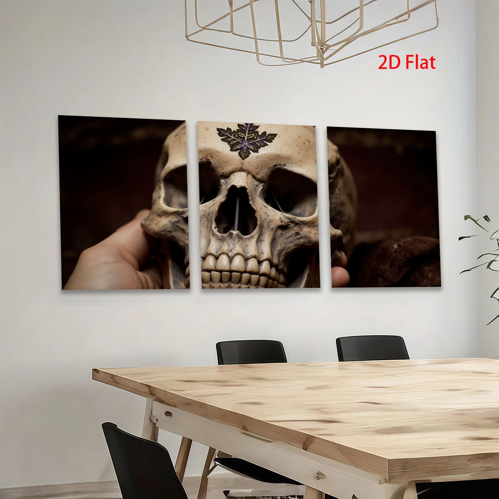2D flat 1pc Gothic Skull Floral Design Wall Art Canvas Prints for Living Room Bedroom Decor Gallery Wrapped Modern farmhouse style spooky Halloween gifts