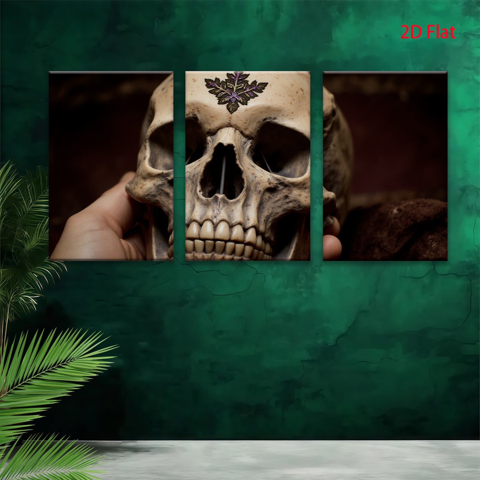 2D flat 1pc Gothic Skull Floral Design Wall Art Canvas Prints for Living Room Bedroom Decor Gallery Wrapped Modern farmhouse style spooky Halloween gifts