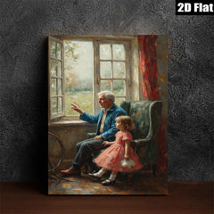 2D flat 1pc Grandfather shares stories with granddaughter near window farmhouse wall art living room bedroom decor gallery wrapped canvas prints for home