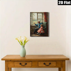 2D flat 1pc Grandfather shares stories with granddaughter near window farmhouse wall art living room bedroom decor gallery wrapped canvas prints for home