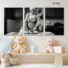 2D flat 1pc Grandma prepares simple family meal rustic kitchen farmhouse wall decor living room bedroom gallery wrapped canvas print modern minimalist art