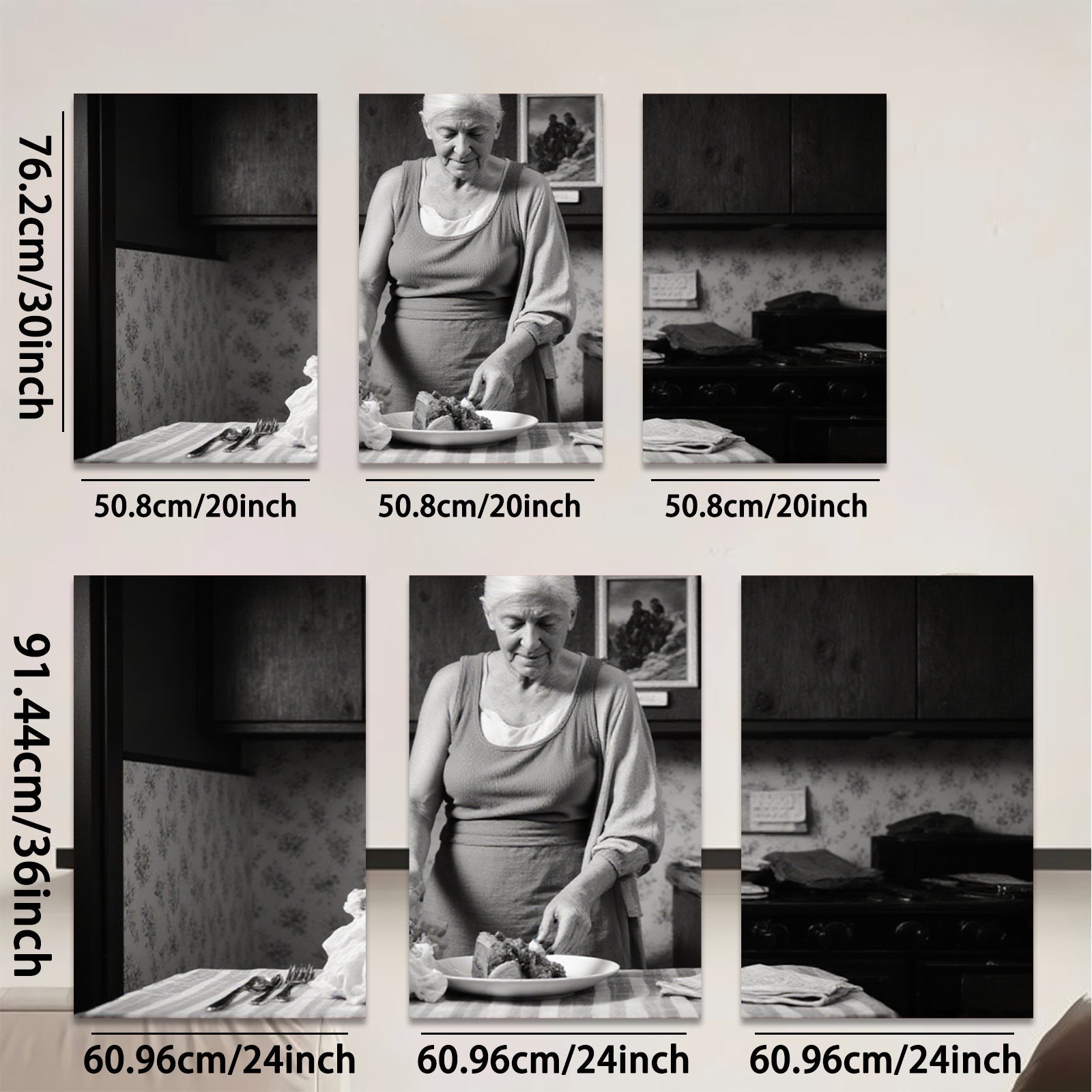 2D flat 1pc Grandma prepares simple family meal rustic kitchen farmhouse wall decor living room bedroom gallery wrapped canvas print modern minimalist art
