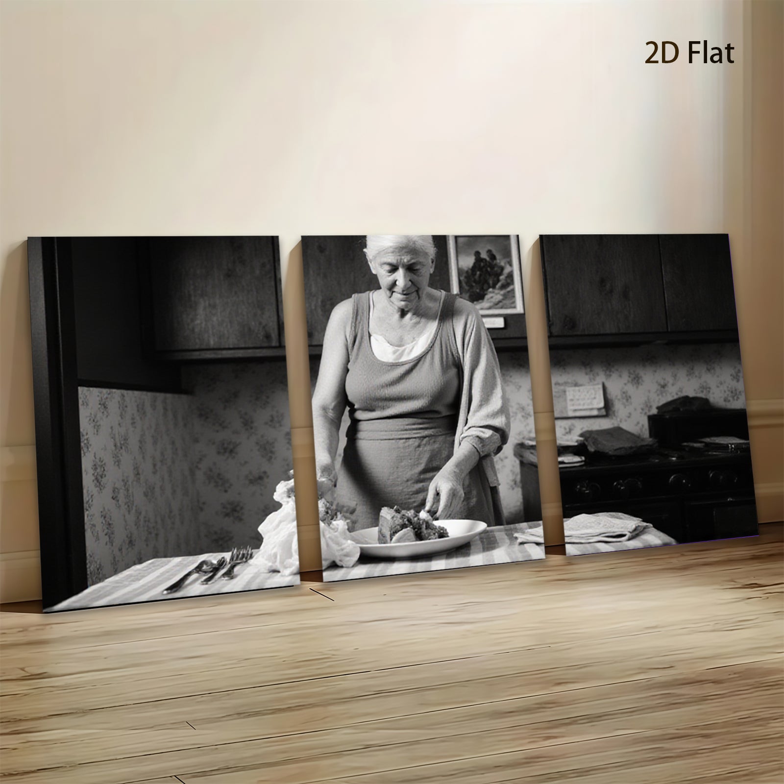 2D flat 1pc Grandma prepares simple family meal rustic kitchen farmhouse wall decor living room bedroom gallery wrapped canvas print modern minimalist art