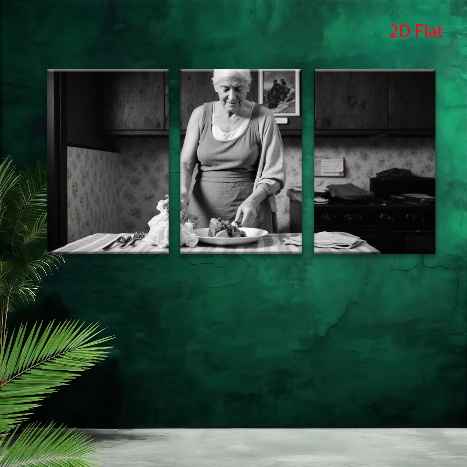 2D flat 1pc Grandma prepares simple family meal rustic kitchen farmhouse wall decor living room bedroom gallery wrapped canvas print modern minimalist art