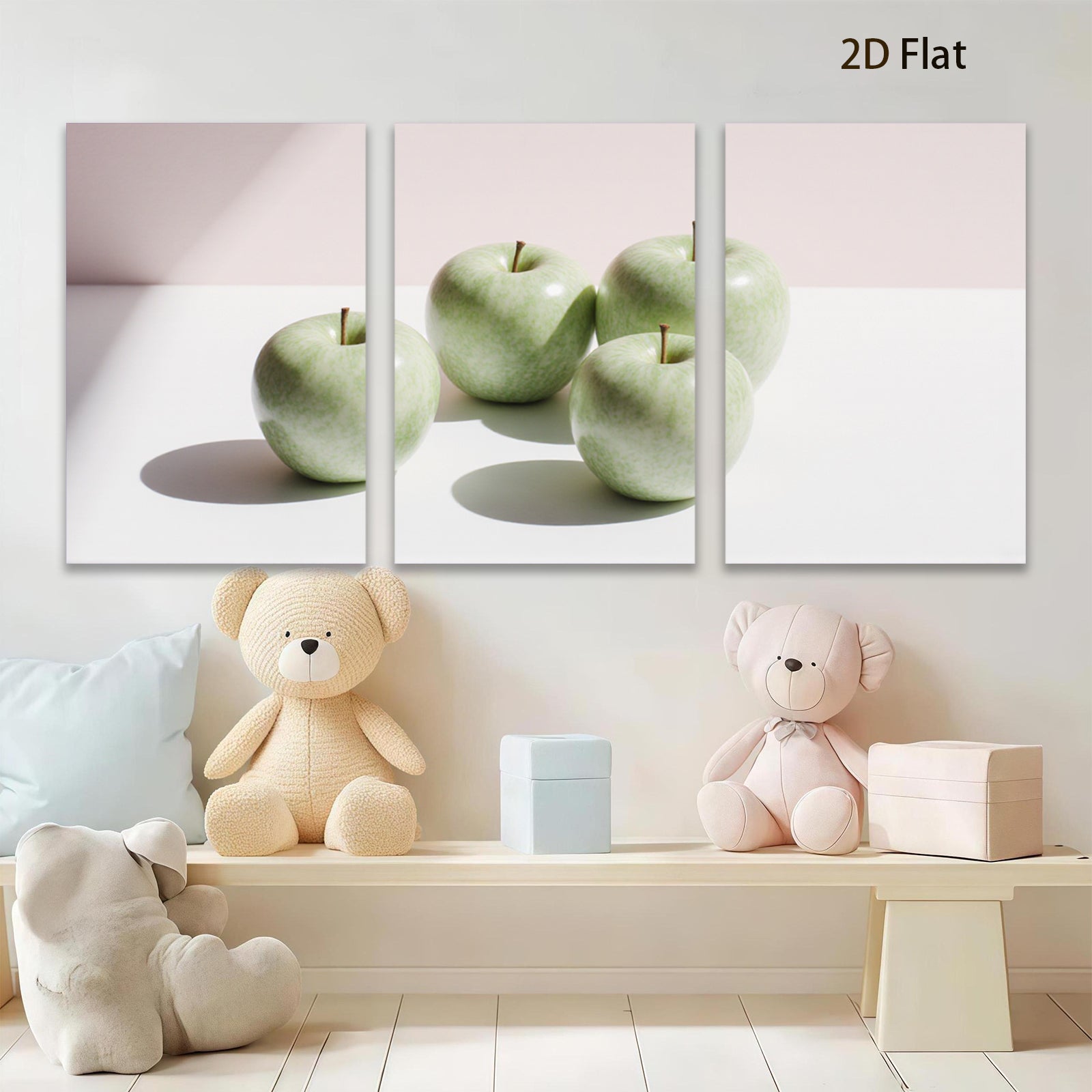 2D flat 1pc Green Apples Still Life Modern Farmhouse Wall Art Kitchen Dining Room Decor Gallery Wrapped Canvas Prints Ready to Hang Minimalist Aesthetic