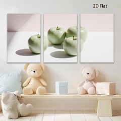 2D flat 1pc Green Apples Still Life Modern Farmhouse Wall Art Kitchen Dining Room Decor Gallery Wrapped Canvas Prints Ready to Hang Minimalist Aesthetic