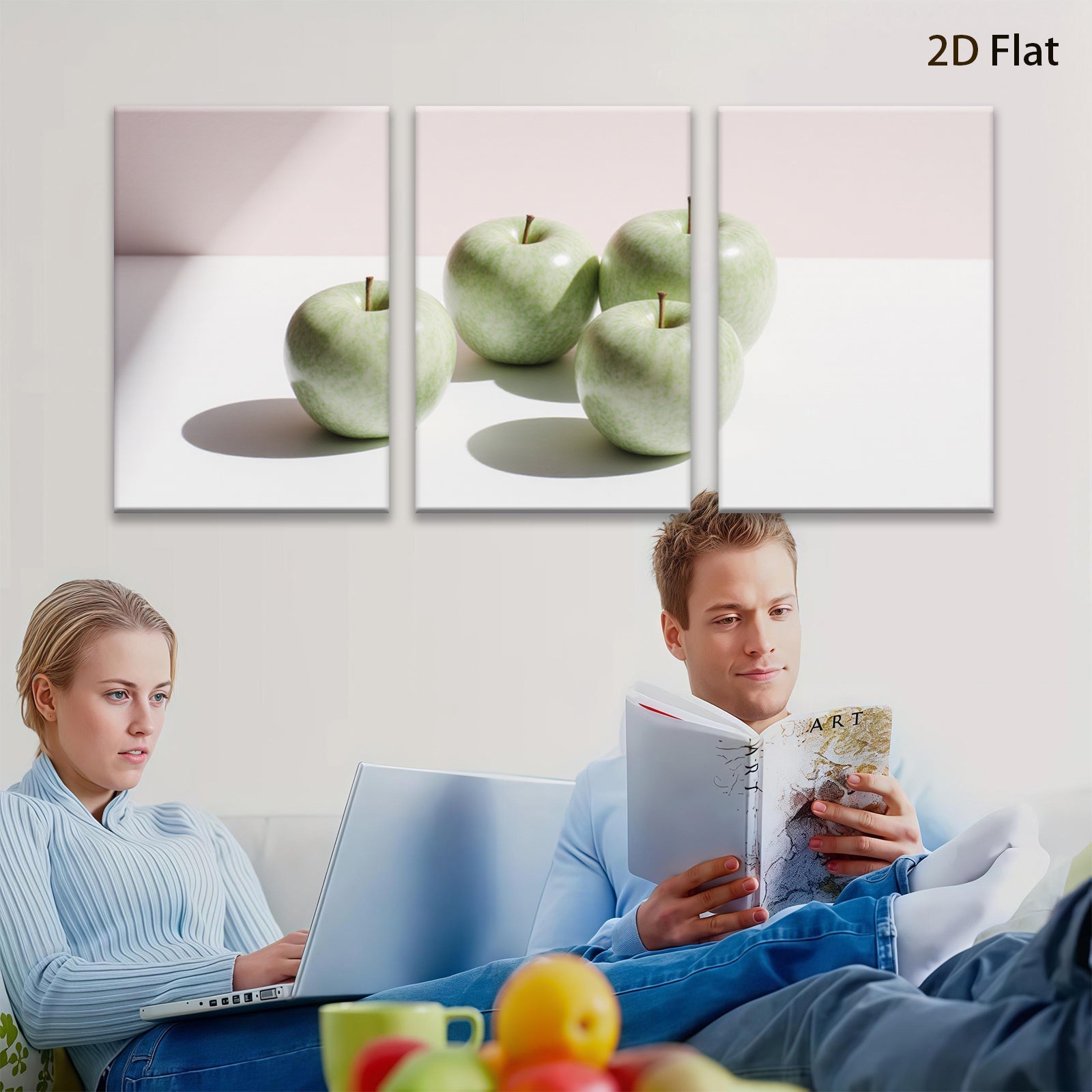 2D flat 1pc Green Apples Still Life Modern Farmhouse Wall Art Kitchen Dining Room Decor Gallery Wrapped Canvas Prints Ready to Hang Minimalist Aesthetic