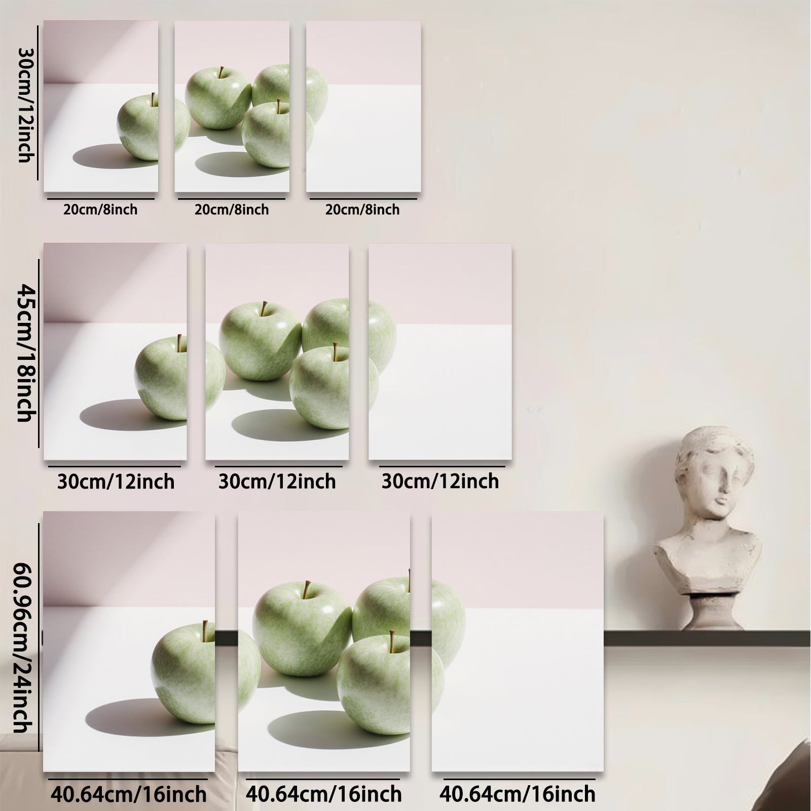 2D flat 1pc Green Apples Still Life Modern Farmhouse Wall Art Kitchen Dining Room Decor Gallery Wrapped Canvas Prints Ready to Hang Minimalist Aesthetic
