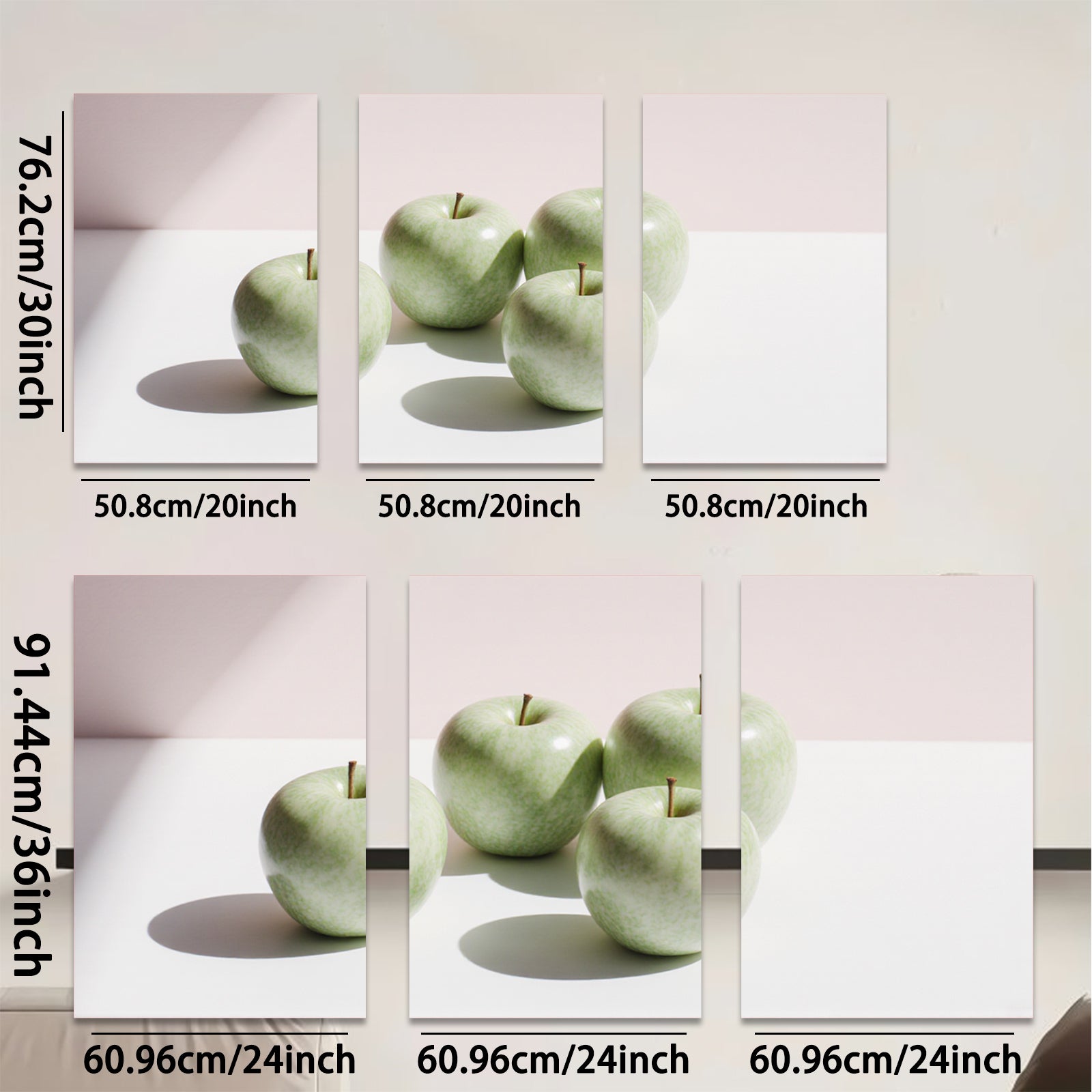 2D flat 1pc Green Apples Still Life Modern Farmhouse Wall Art Kitchen Dining Room Decor Gallery Wrapped Canvas Prints Ready to Hang Minimalist Aesthetic
