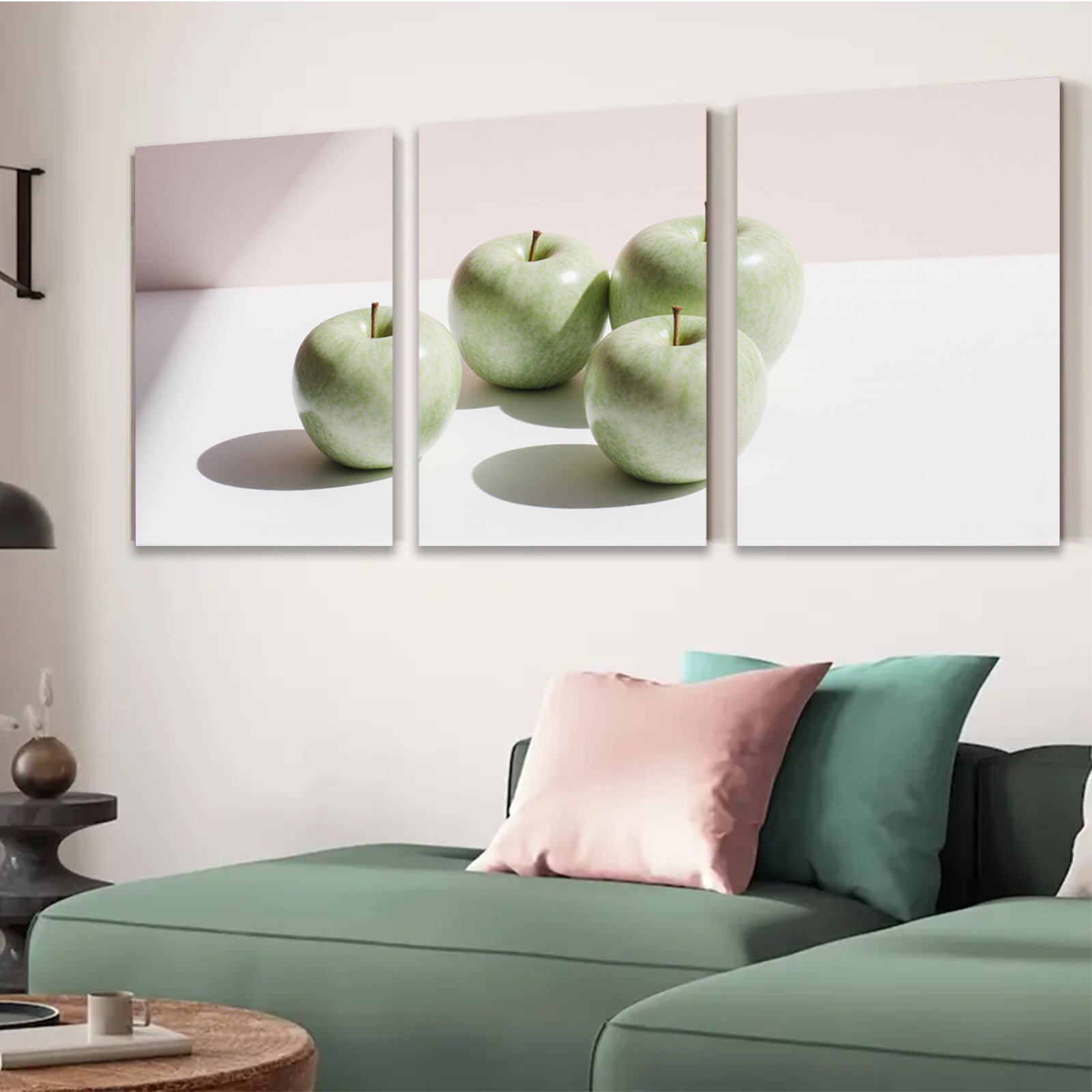 2D flat 1pc Green Apples Still Life Modern Farmhouse Wall Art Kitchen Dining Room Decor Gallery Wrapped Canvas Prints Ready to Hang Minimalist Aesthetic