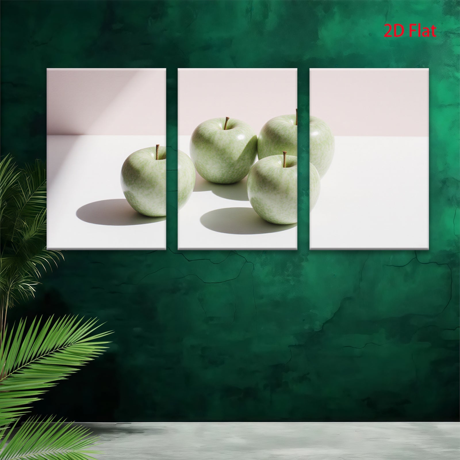 2D flat 1pc Green Apples Still Life Modern Farmhouse Wall Art Kitchen Dining Room Decor Gallery Wrapped Canvas Prints Ready to Hang Minimalist Aesthetic