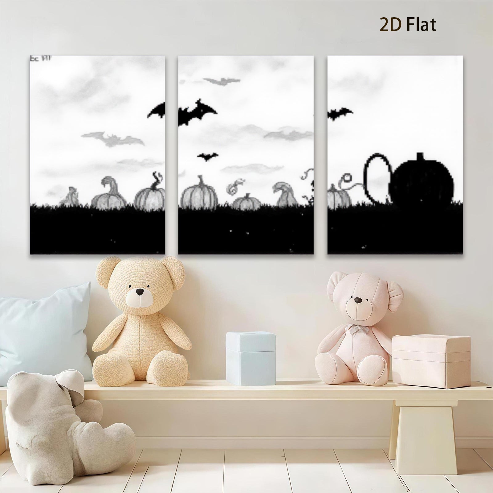 2D flat 1pc Halloween pumpkin patch spooky night farmhouse wall decor living room bedroom gallery wrapped canvas prints modern minimalist art