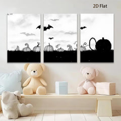 2D flat 1pc Halloween pumpkin patch spooky night farmhouse wall decor living room bedroom gallery wrapped canvas prints modern minimalist art