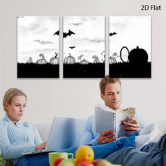 2D flat 1pc Halloween pumpkin patch spooky night farmhouse wall decor living room bedroom gallery wrapped canvas prints modern minimalist art