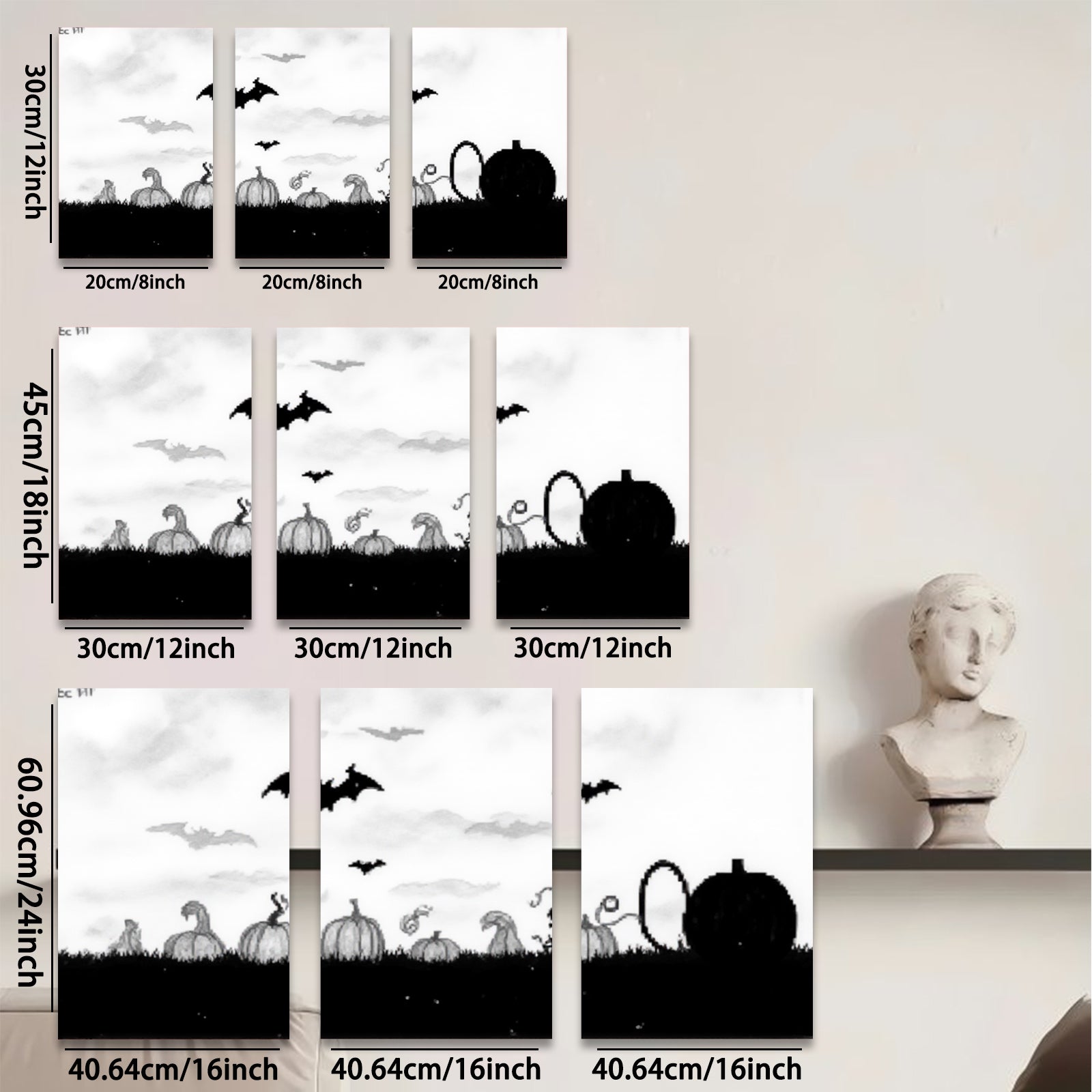 2D flat 1pc Halloween pumpkin patch spooky night farmhouse wall decor living room bedroom gallery wrapped canvas prints modern minimalist art