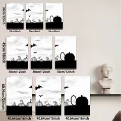 2D flat 1pc Halloween pumpkin patch spooky night farmhouse wall decor living room bedroom gallery wrapped canvas prints modern minimalist art