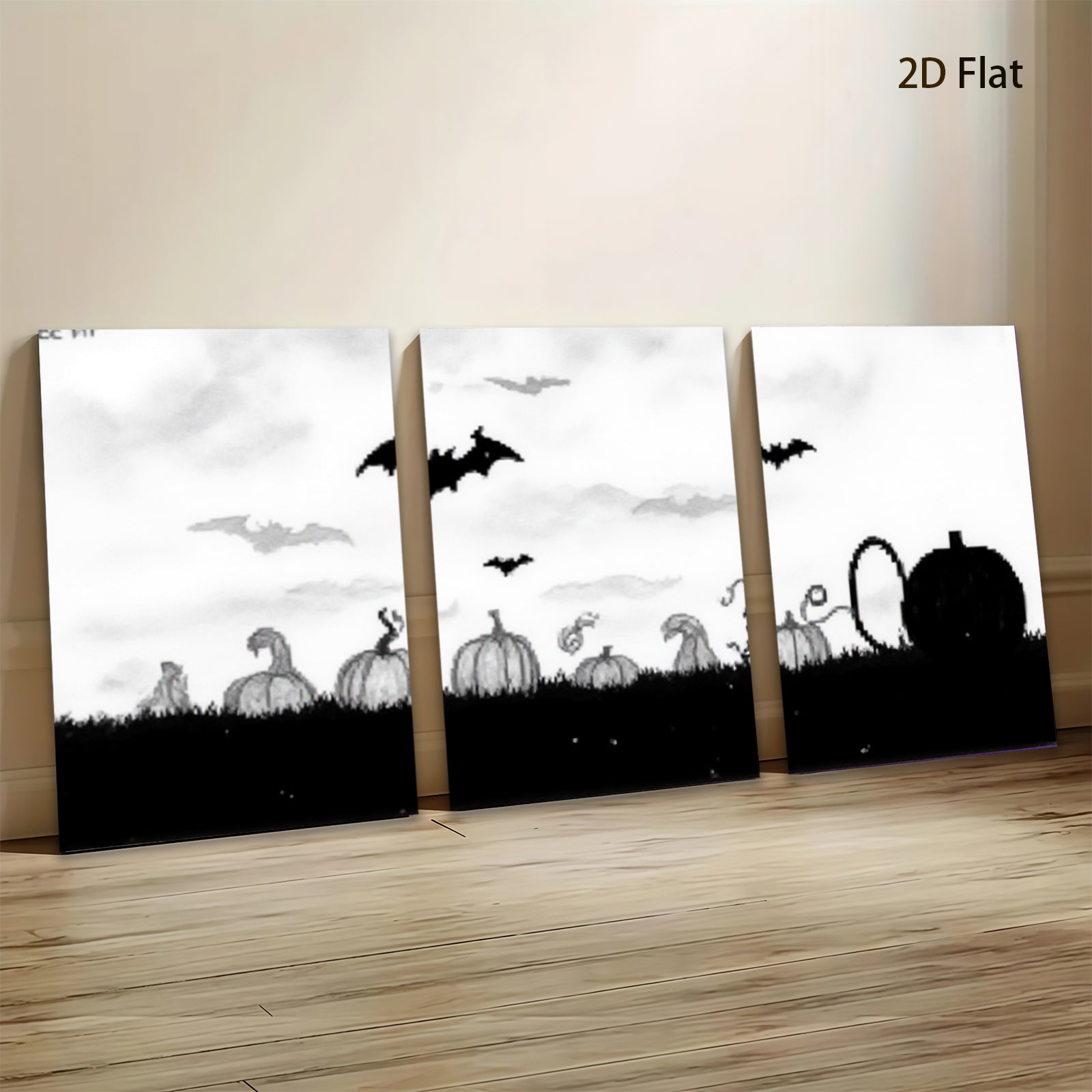 2D flat 1pc Halloween pumpkin patch spooky night farmhouse wall decor living room bedroom gallery wrapped canvas prints modern minimalist art