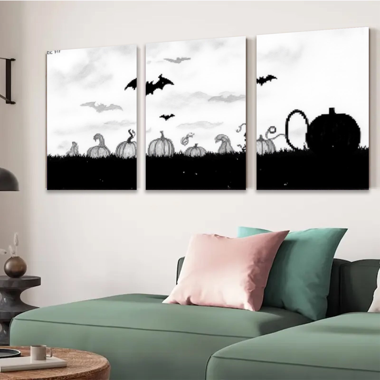 2D flat 1pc Halloween pumpkin patch spooky night farmhouse wall decor living room bedroom gallery wrapped canvas prints modern minimalist art