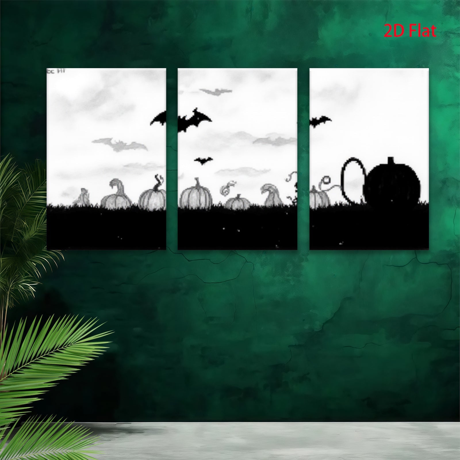 2D flat 1pc Halloween pumpkin patch spooky night farmhouse wall decor living room bedroom gallery wrapped canvas prints modern minimalist art