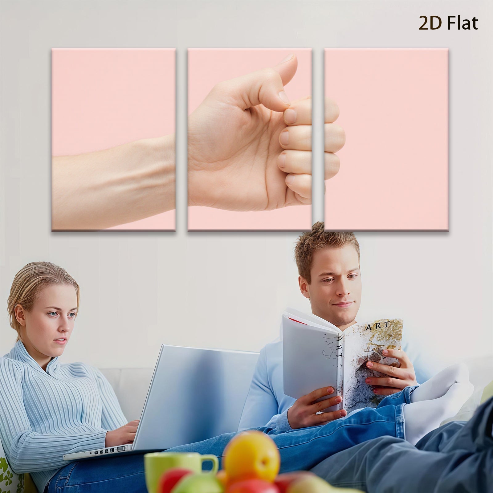2D flat 1pc Hand Gesture Wall Art Modern Minimalist Decor for Living Room Bedroom Office Gallery Wrapped Canvas Prints Farmhouse Style Teal Blue Gold