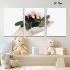 2D flat 1pc Hand holding vibrant green foliage botanical wall art farmhouse decor living room bedroom gallery wrapped canvas prints modern minimalist style